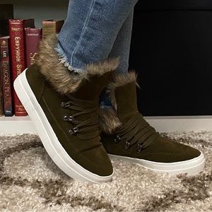 Green Faux-fur sneakers.   3/$60